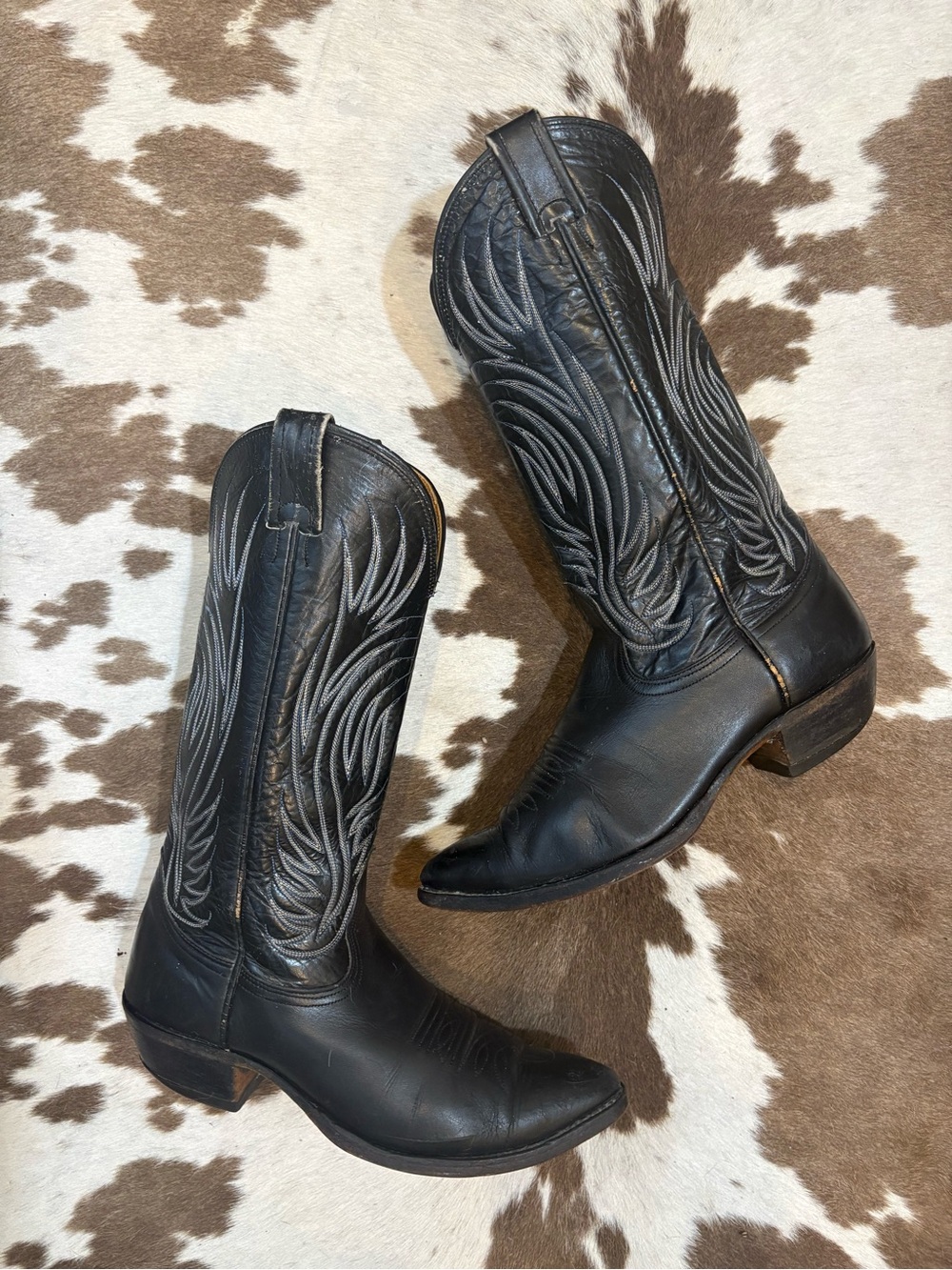 Nocona Black Western Cowboy Boots with Stitch Detail men’s 7 1/2 women’s 9-91/2